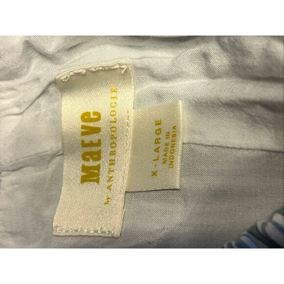 Maeve Anthropologie XL Karyn smocked midi skirt blue white textured cotton - Picture 8 of 8